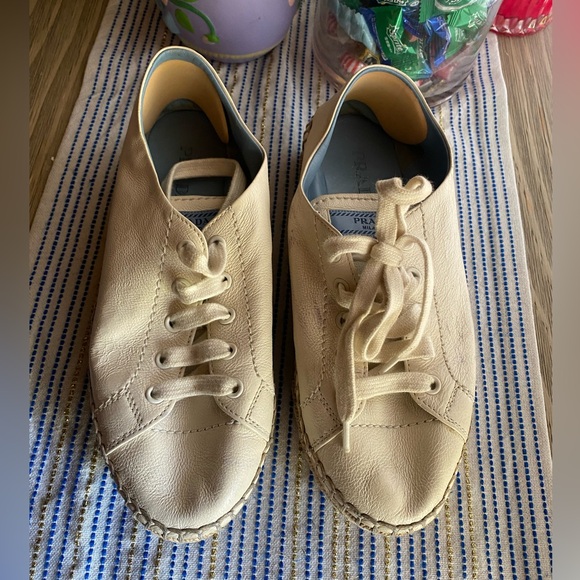 PRADA Espadrille Platform Sneakers in White Leather Sz 37 - Picture 1 of 11